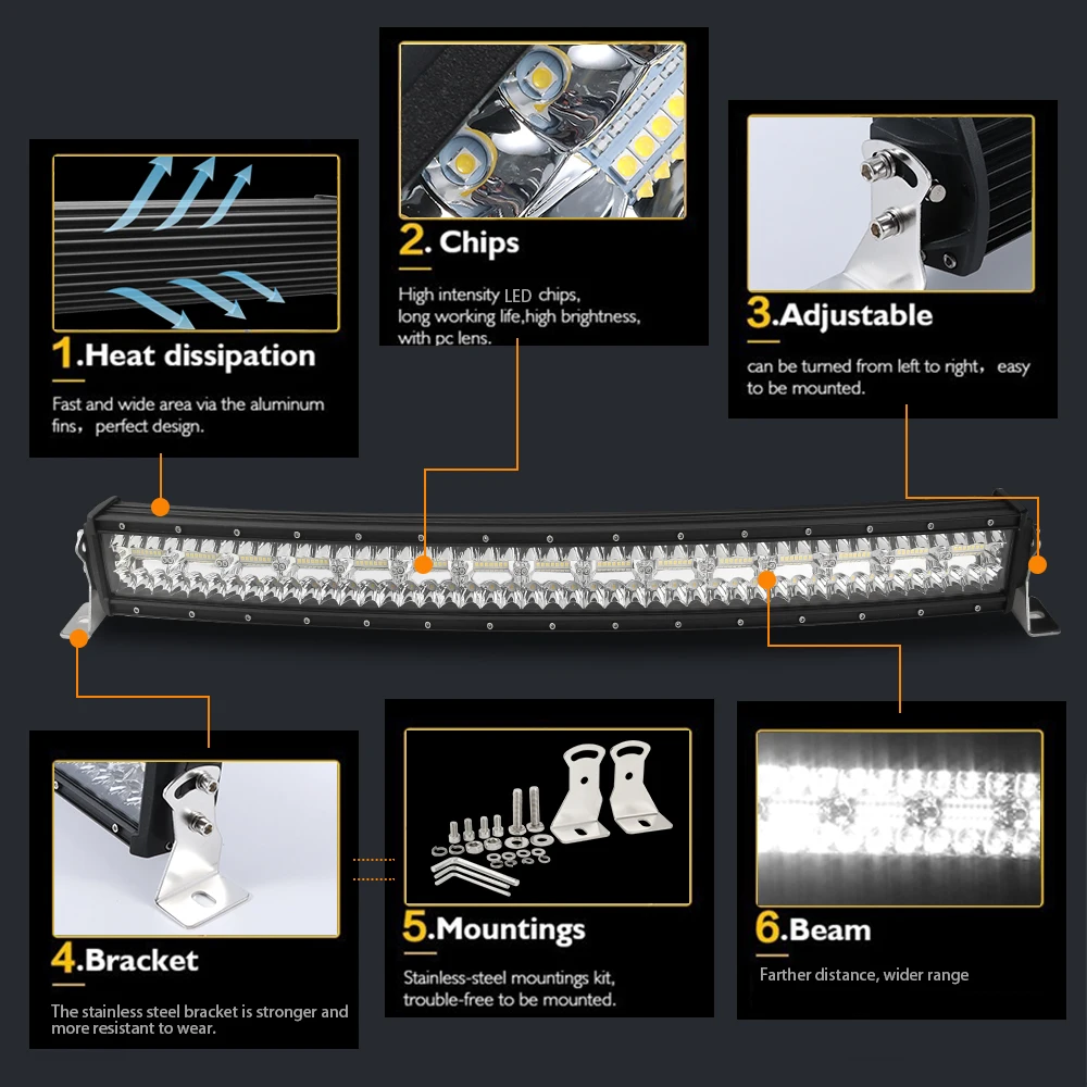 CO светодиодная подсветка изогнутая 390 Вт 585 Вт 780 Вт 936 Вт 975 Вт 3 ряда светодиодный световой бар для вождения внедорожное освещение для трактора 4x4 SUV ATV 12 В 24 В