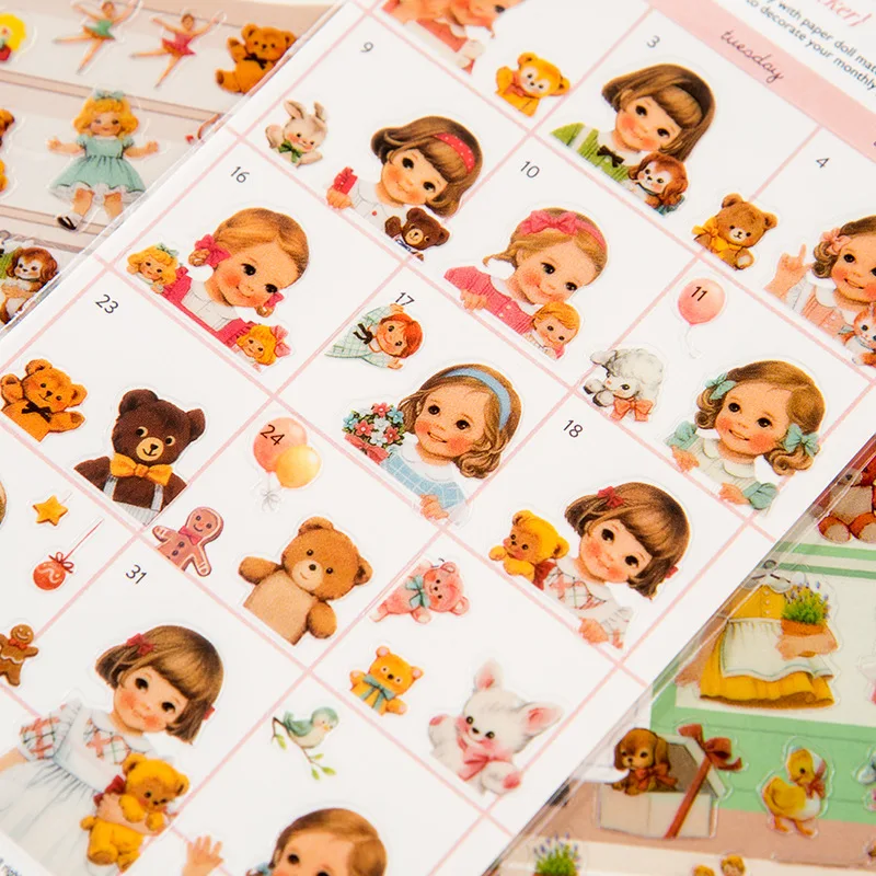1pc cartoon cute little girl doll diy stationery sticker scrapbooking