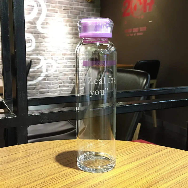 Корейская Милая стеклянная бутылка для воды ярких цветов для Gilr, портативные бутылки для сока - Цвет: purple