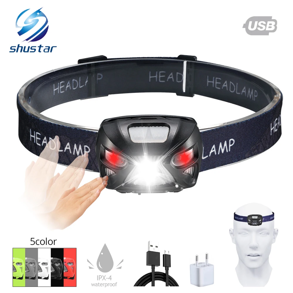 

Ultralight Induction Bicycle Light USB Rechargeable LED Headlamp 5 colors 8 Modes White + Red light Headlight Cycling lighting