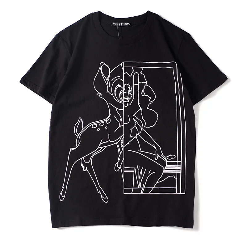

New Novelty 2019 Men Sketch Bambi Elk Deer T Shirts T-Shirt Hip Hop Skateboard Street Cotton T-Shirts Tee Top Kenye #43