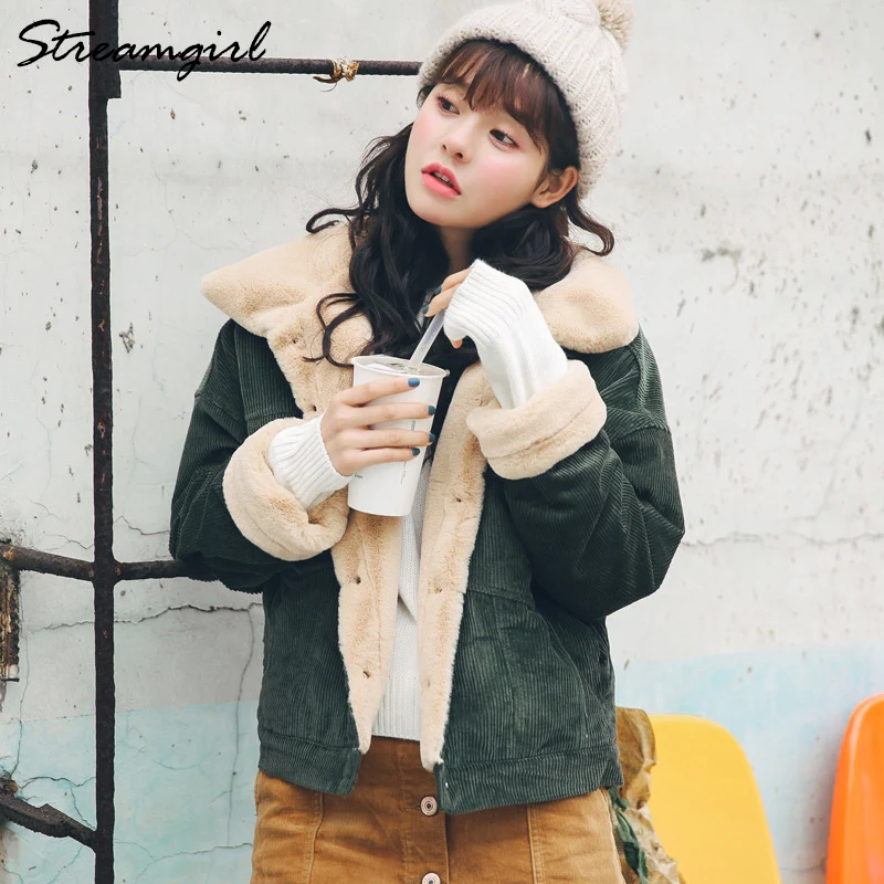 Finest Corduroy Jacket Women Fall Jackets For Women 2018 Coats And Jackets Women Winter Rabbit Fur Corduro