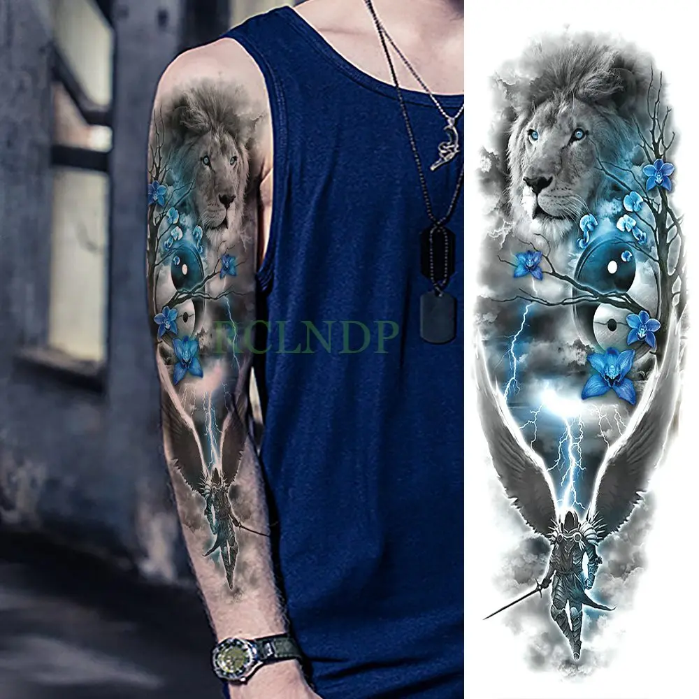 Waterproof Temporary Tattoo Sticker carp fish flower full arm fake tatto flash tatoo sleeve large size for girl men women lady - Цвет: Фиолетовый