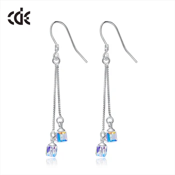 

CDE 925 Sterling Silver Earrings Women Embellished with crystals from Swarovski Square Geometric Drop Earrings Sterling Jewelry