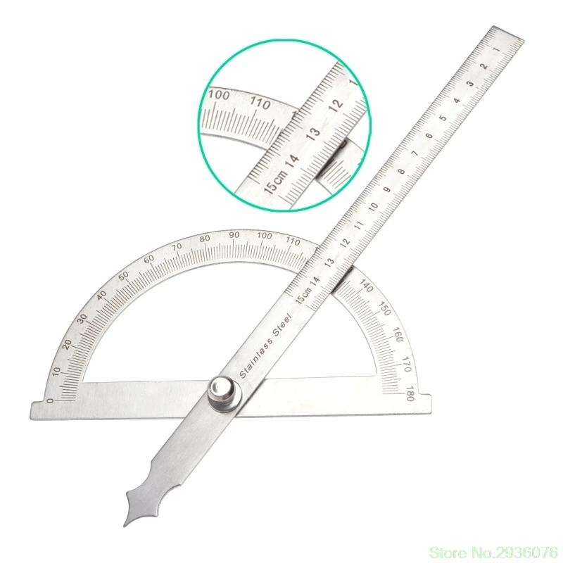 0 180 Degree Angle Ruler Round Head Rotary Protractor Adjustable