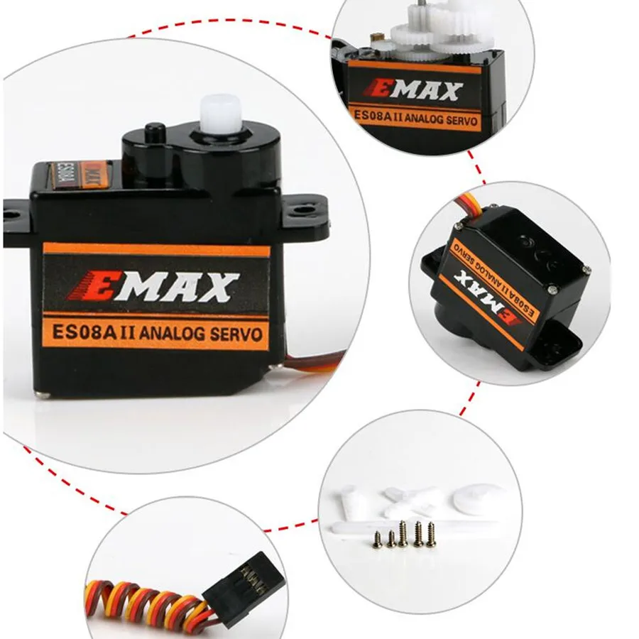 4 x EMAX Original ES08A II 8 5g Мини пластиковая шестерня Аналоговый сервопривод для