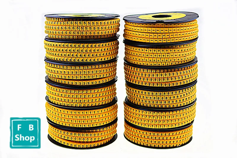12rolls/lot EC-0/EC-1/EC-2/EC-3 Yellow Cable Markers Letter 0 to 9 + - Cable Wire Markers ec archives the v 9
