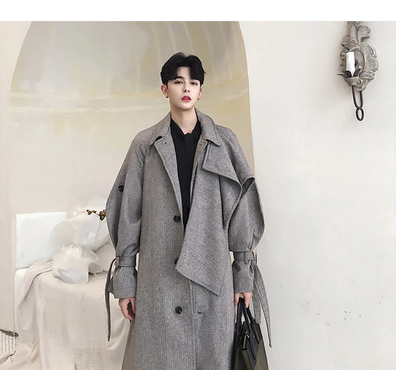  Trench Coat Men Streetwear Punk Rave Gothic Long Jacket  (23)