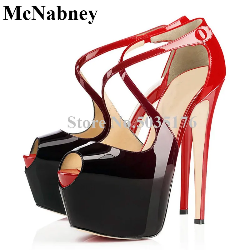 

2019 European Fashion Cross-tied Peep Toe High Platform Sandals Ankle Strap Buckle High Stiletto Heel Sandals Dress Women Shoes