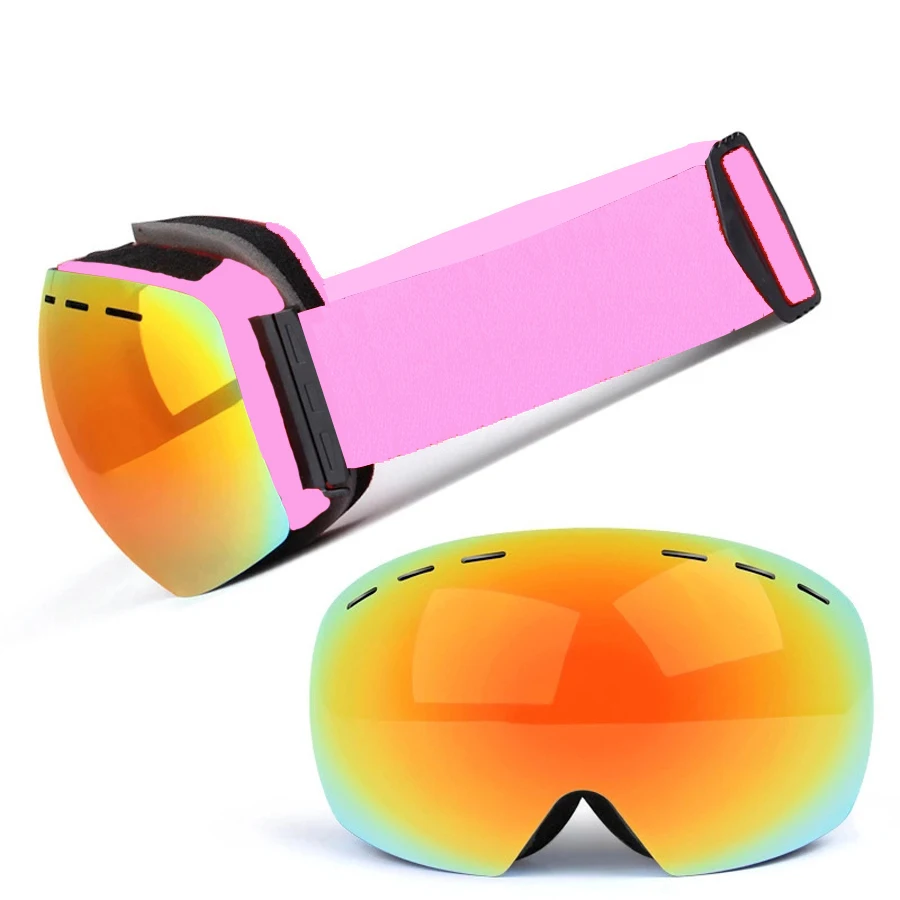 المرأة تزلج نظارات UV400 مكافحة الضباب قناع نظارات مرآة كروية نظارات التزلج على الجليد نظارات مزدوجة عدسة الوردي البرتقال إطار
