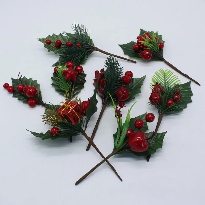 

1 branch Christmas tree decoration accessories artificial pine plant simulation DIY cutting and pasting gift box decoration craf