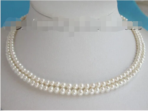 

FREE SHIPPING>>>@@ > lustrous 2row round white Freshwater pearls necklace^^^@^Noble style Natural Fine jewe &