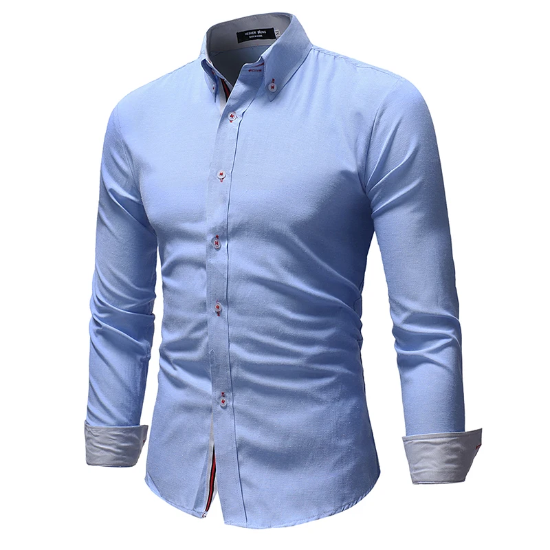2018 Men Brand Fashion Casual Long Sleeved Solid Color Shirt Slim Fit