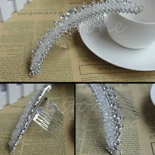 Stunning Bridal Wedding Jewelry Rhinestone Crystal Crown Veil Hair Comb Tiara