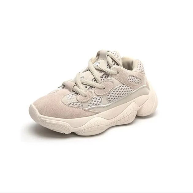 

2019 Autumn Children Black Suede leather Shoes Kid Mesh Sneaker Breathable Girls Beige Shoes Lace-up Boy Fashion Shoes Air Mesh
