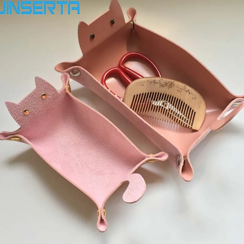 

JINSERTA PU Leather Folding Tray With Velvet Cat Dice Rolling Tray Collapsible Wallet Coin Key Trinket Tray Storage Box Bins