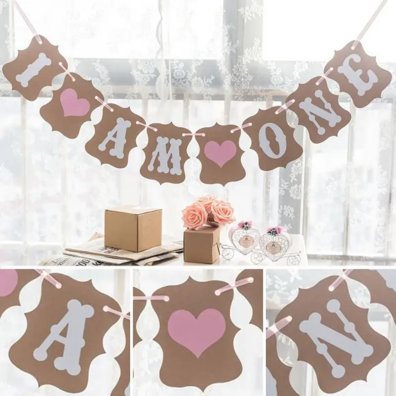 

1 pcs Baby Shower I Am One Bunting Banner 1st Birthday Garland Kids Favor Photobooth Birthday Decoration Party Supplies