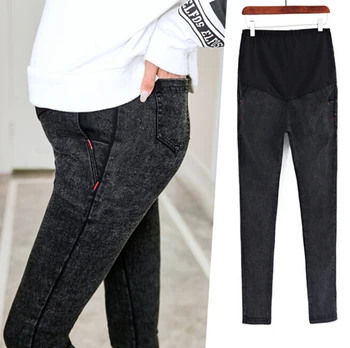 

2019 spring jeans Super Elastic Maternity Pencil Pants Belly Legging Clothes for Pregnant Women Pregnancy Trousers Black blue