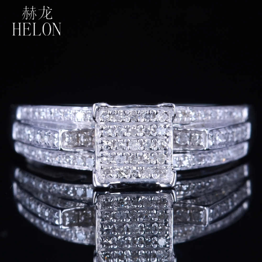 

HELON Sterling Silver 925 Engagement Anniversary Pave Natural Diamonds Square Women's Fine Ring Fine Jewelry Wedding Band 0.4ct