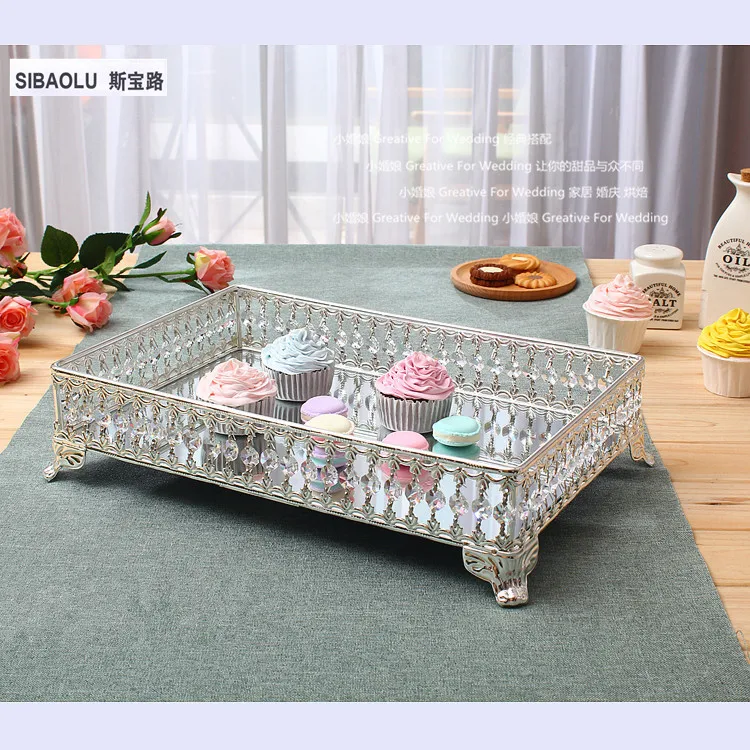 16 Rectangle cake tray with mirror and clear crystals Fruit plate Snack tray dessert plate Banquet
