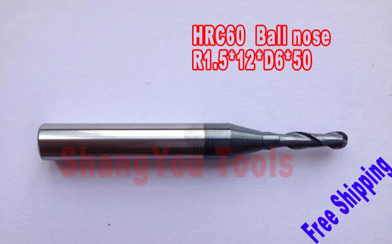 

3pcs 6mm 2 Flutes Milling tools Milling cutter Ball nose End Mill CNC router bits hrc60 R1.5*12*D6*50