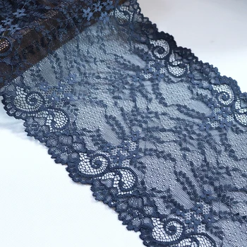 

2Yards 20cm Width Dark Blue Elastic Stretch Lace Ribbon Leaves Lace Trim Elastic Lace Fabrics Bra Underwear Garters Sewing