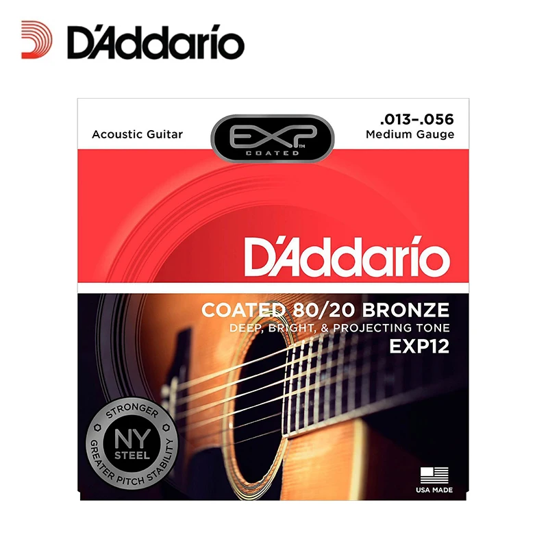 D'Addario EXP12 с NY Steel 80/20 бронзовые для акустической гитары струны покрытием Средний