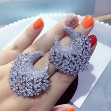 Модный дизайн AAA кубический цирконий симметричные сверкающие большие серьги-гвоздики, Женские аксессуары, белый цвет, E6671