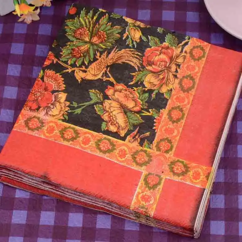 Color Flower Decorative Paper Napkin Retro Festive Party Placemats
