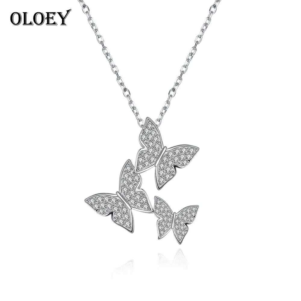 

OLOEY Multiple Butterfly Necklaces Pendant for Women Real 925 Sterling-Silver-Jewelry Statement Necklace for Women YMN020