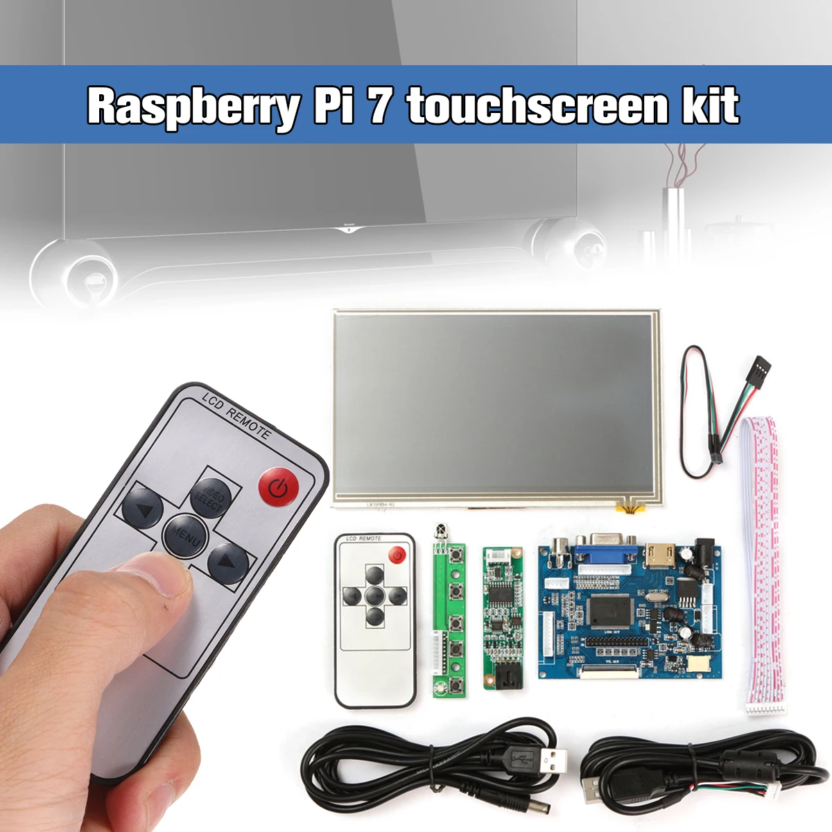 

1Set Raspberry Pi 7 inch Raspberry Pi LCD Touch Screen Display HDMI HD 1024x600 Touch LCD Driver Board with USB Cable Line