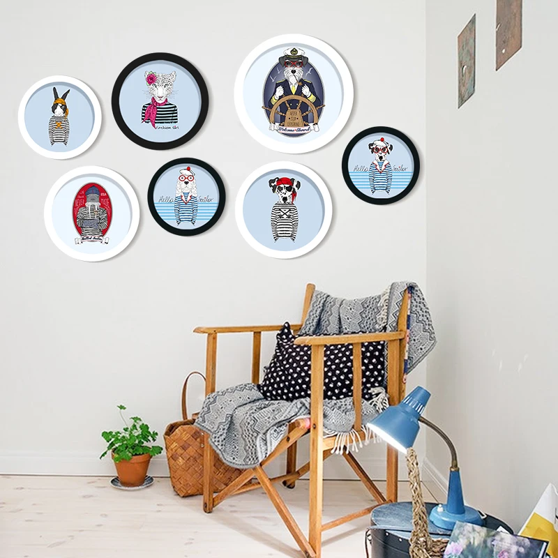 

Abstract Animal Mounted Frame Canvas Painting Solid Wooden Frame Poster Pirate Captain Cartoon Prints Canvas Art Wall Decoration