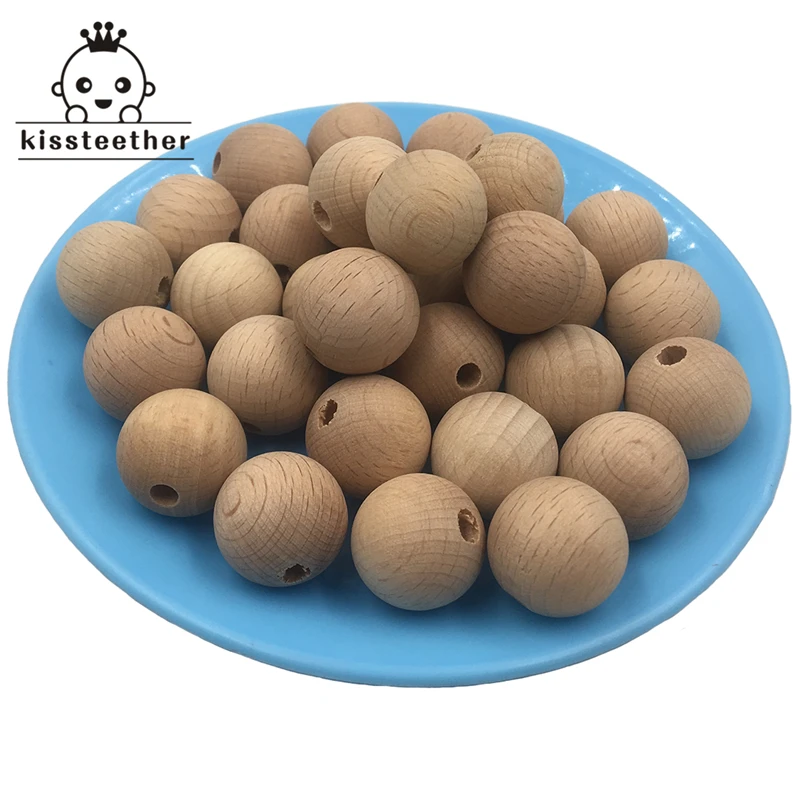 100PC Wooden Teether Chewable 10-20mm Round Beads Ecofriendly Unfinished Beech Beads DIY Craft Jewelry Accessories