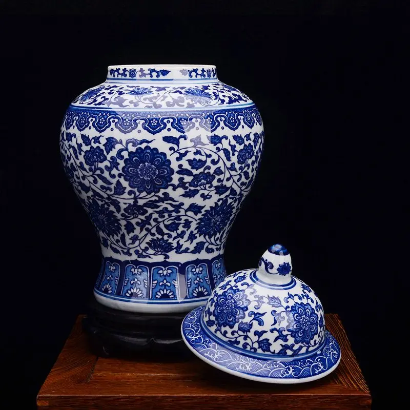 Китайский античный Цин Qianlong Mark синий и белый керамический фарфоровый вазы имбирный кувшин, ваза украшения для дома R1873