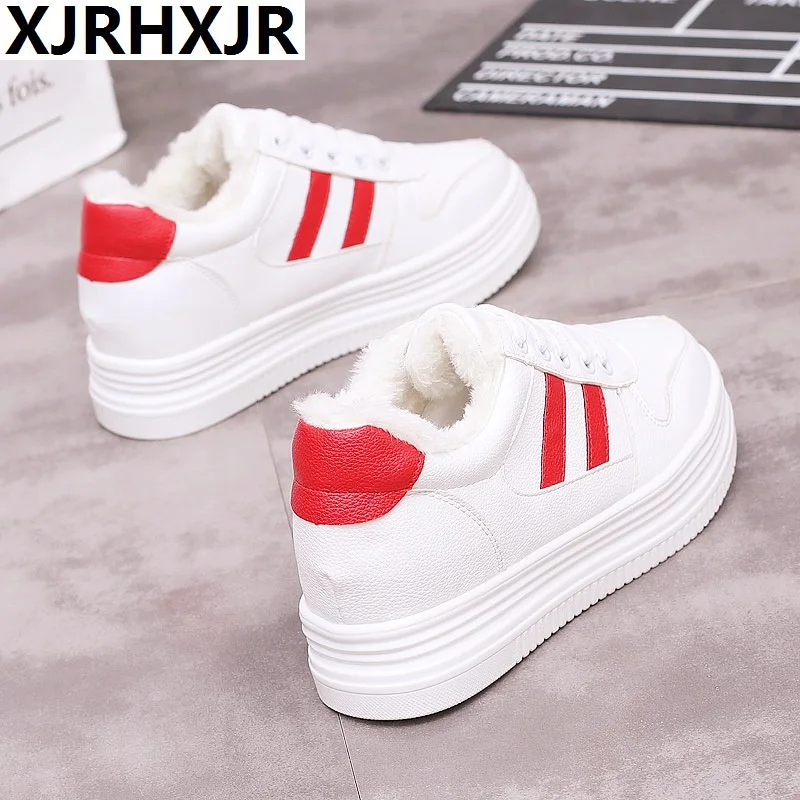 

Sneakers Woman Warm Plush Winter 2019 Spring Velvet Woman Casual Shoes Platform White PU Leather Canvas Shoes Female Leisure