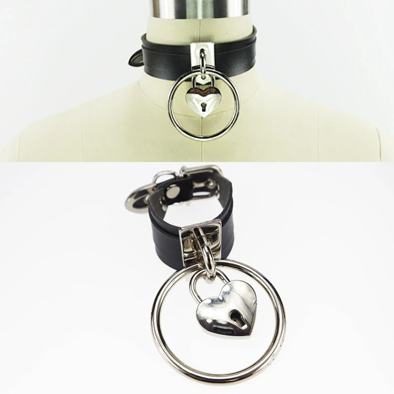 

Women Fashion Harajuku Hot Punk Choker Necklaces Goth Sweet heart LOCK&KEY Rivet handmade leather Collar free shipping
