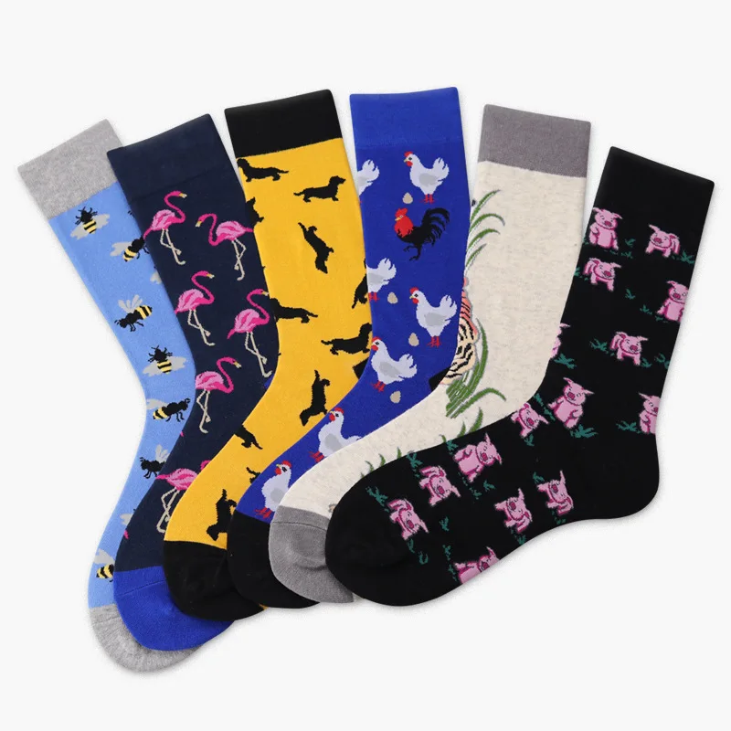 Стильные носки в стиле Харадзюку с животными, носки в стиле хип-хоп, уличные Свадебные носки с тигром, фламинго, мужские носки для скейтборда, мужские носки