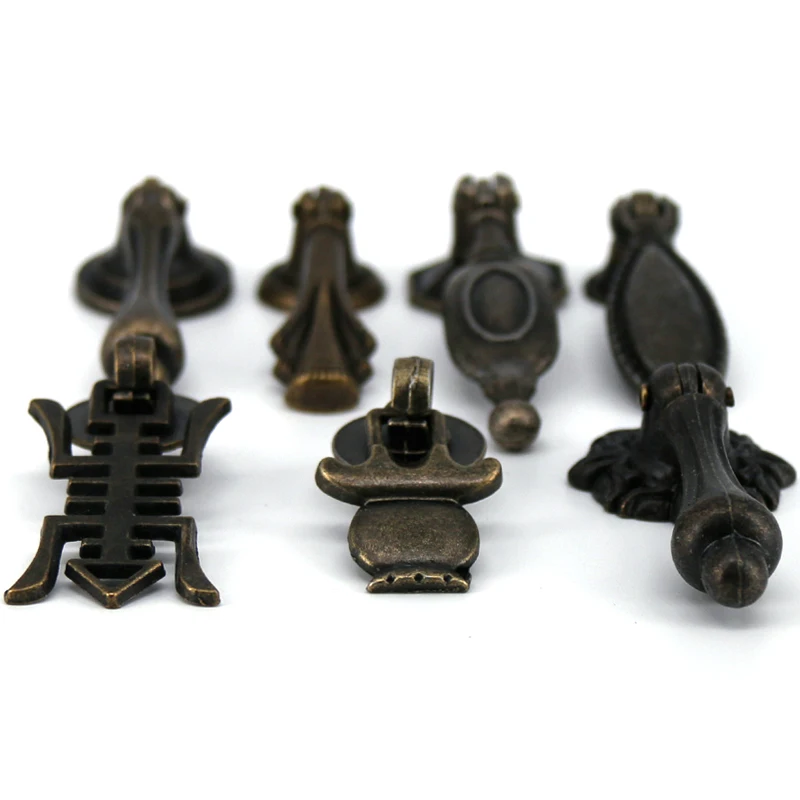 1x Antique Bronze Kitchen Cabinet Knobs Handles Dresser Cupboard Door Metal Pendant Knob Retro Furniture Pulls