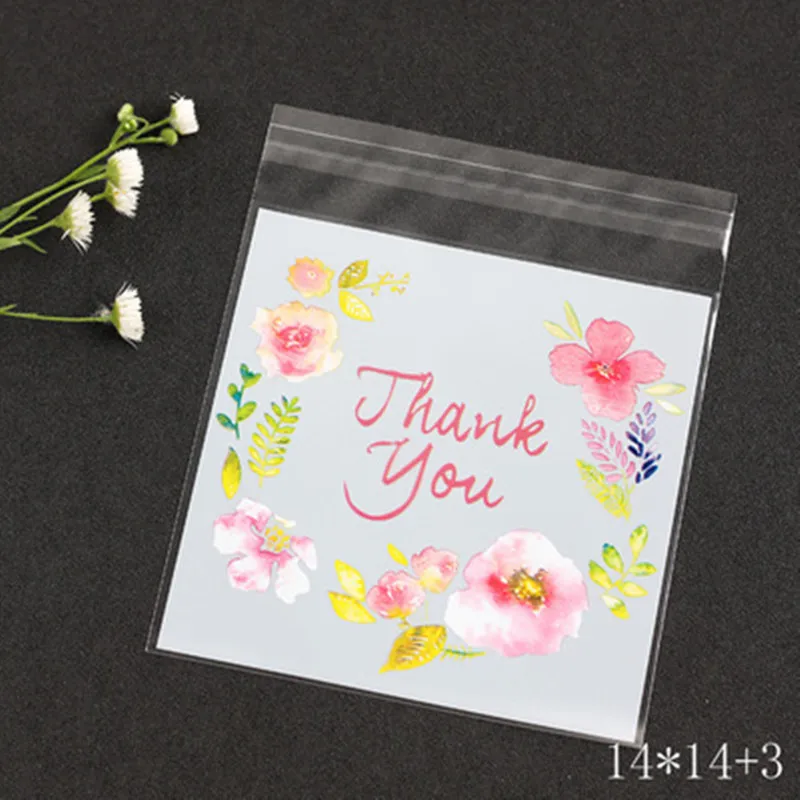 

100pcs 4 Size Wedding Birthday Party Craft Self-adhesive Plastic Cookie Bag Gift Bag Thank You Candy Cookie Bag 5ZDZ57