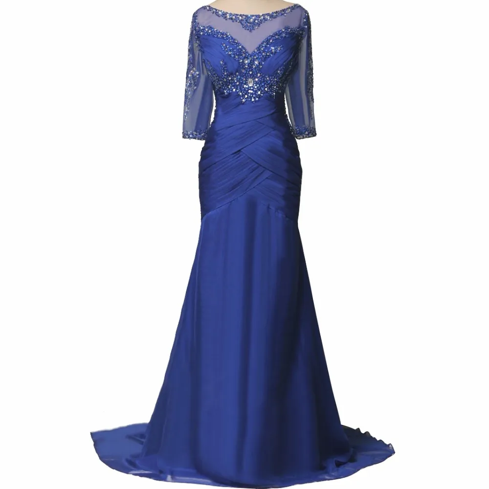 Royal Blue Mother of Bride Dress for Wedding 2019 3/4 Sleeves Beaded