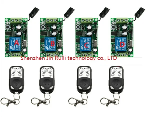 

NEW DC12V 1CH 10A Radio Controller RF Wireless Push Remote Control Switch 315 MHZ 433 MHZ teleswitch 4 Transmitter +4 Receiver