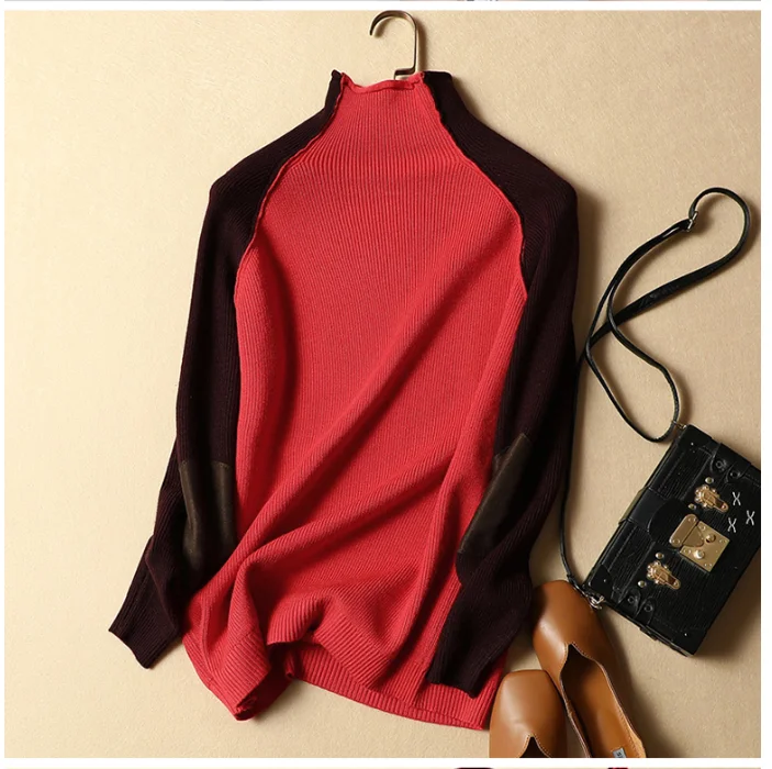 Осень-зима, женский модный свитер с высоким воротом, толстый вязаный высококачественный пуловер, женский свитер R572 - Цвет: Красный