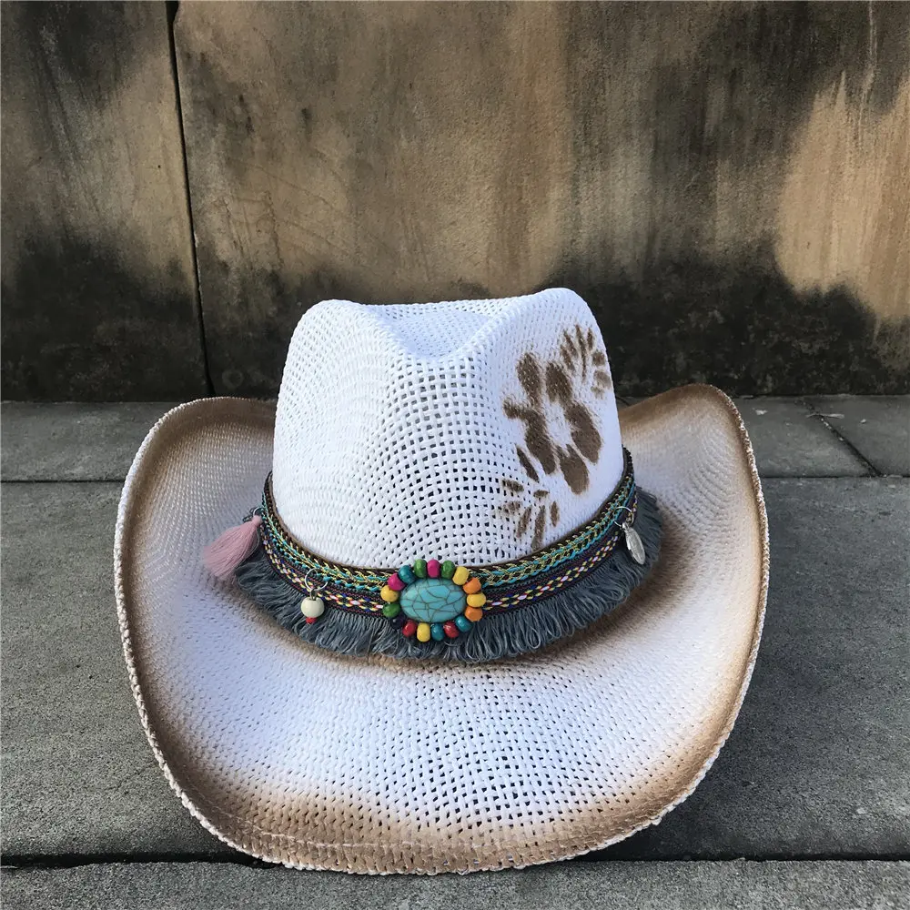 Cowgirl Hats Women Straw Hollow Western Cowboy Hat Elegant Lady Flower Beach Summer Sombrero Hombre Hat Fascinator Sunbonnet Cowgirl Sun