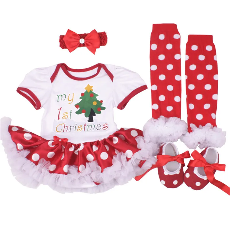 Комплект одежды для маленьких девочек, Рождественский кружевной комбинезон с пачкой для маленьких девочек, платье, комплект из 4 предметов, повязка на голову, костюмы на первый день рождения - Цвет: as photo