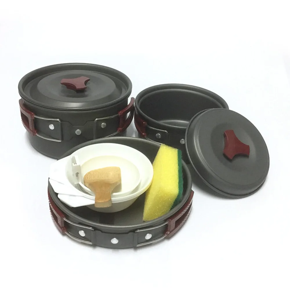 

9pcs/set Portable 2-3 Persons Cookware Bowl Pot Spoon Kit for Outdoor Camping Hiking Backpacking Travel Tableware Picnic