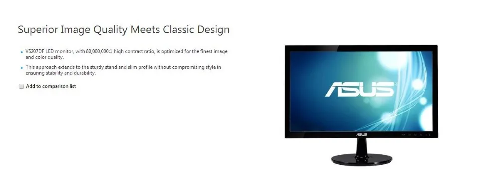 Монитор ASUS VS207D превосходное качество изображения соответствует классическому дизайну