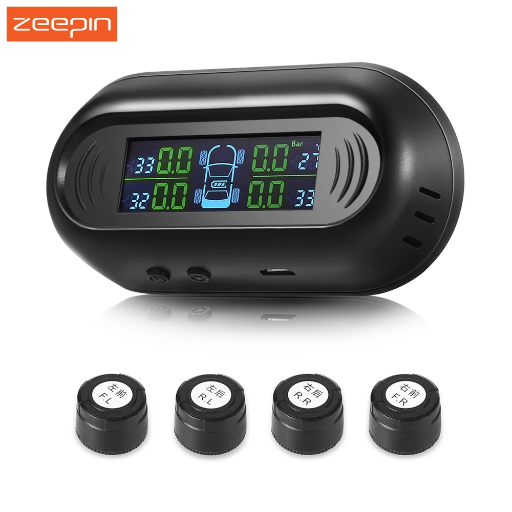 

ZEEPIN G50 Car TPMS 4 External Sensors Car Tire Pressure Monitoring System Solar Energy 0 - 4 Bar High Low Pressure Alarm System