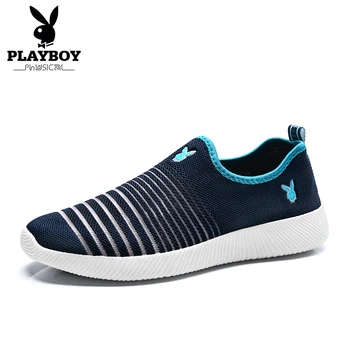 

PLAYBOY 2017 Plus Size 39-45 Men Casual Shoes 3 Colors Summer Shoe Breathable Mesh+Knitting Stitching Slip-On Shoes DA73074