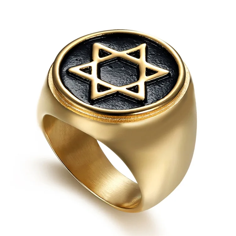 Jewish Star of David Male Ring Gold Color Stainless Steel Hexagon Rings