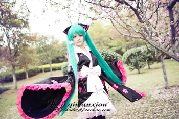 

Cosplay clothes vocaloid hatsune miku cos kimono Cherry blossoms women's full set hatsune miku costume halloween anime outfit